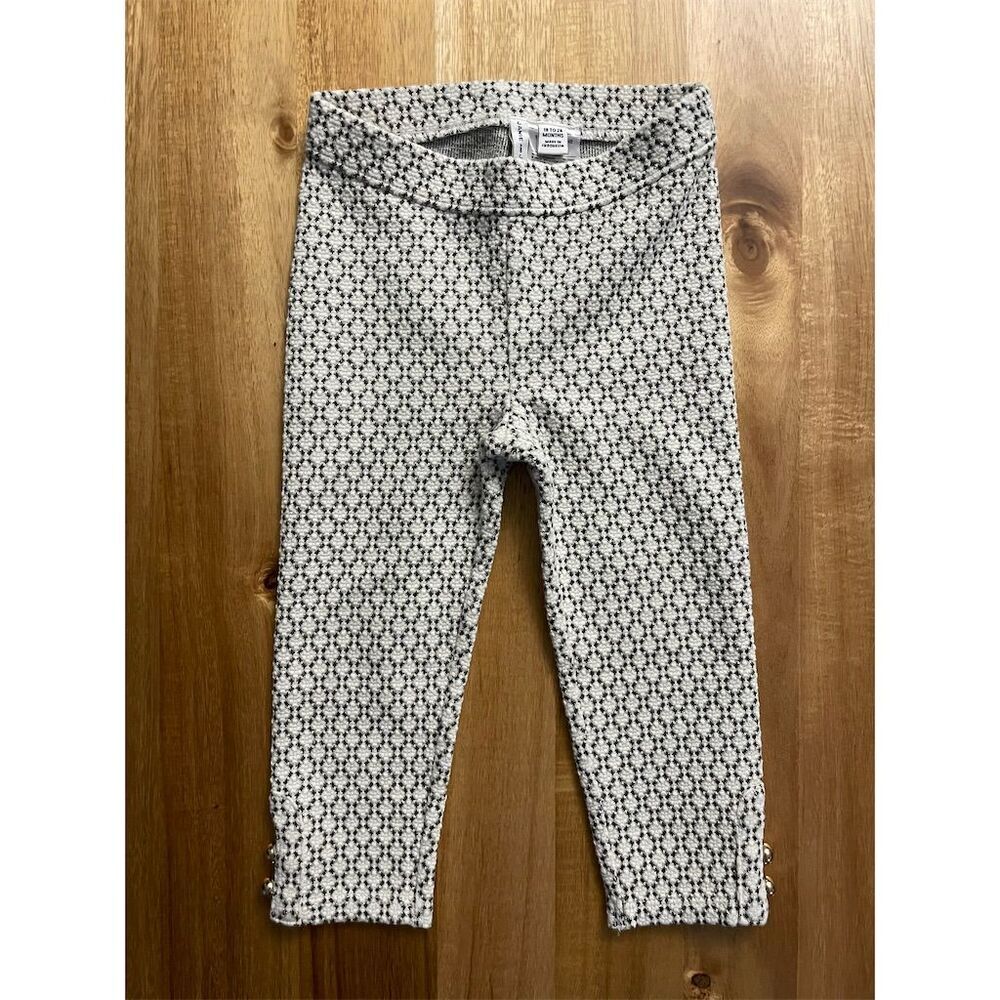 Janie and Jack Geometric Print Leggings Pants 18-24m Black White Gold Buttons